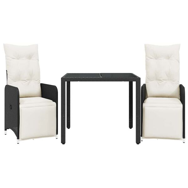 vidaXL 3 r&eacute;szes fekete polyrattan kerti bisztr&oacute;garnit&uacute;ra p&aacute;rn&aacute;kkal