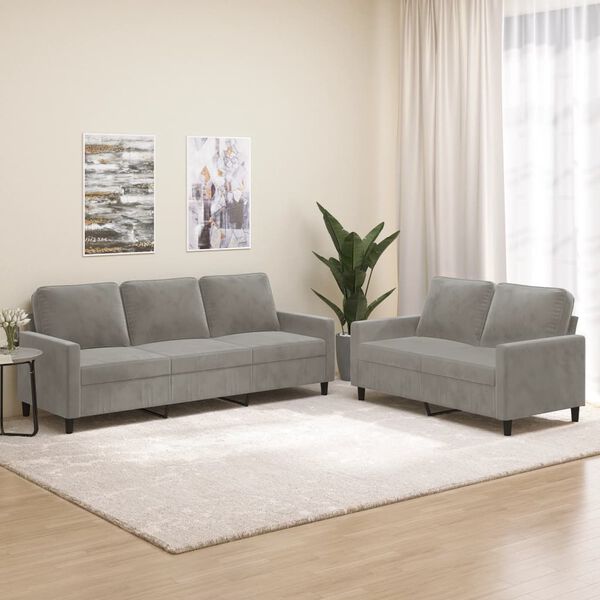 vidaXL 2 részes világosszürke bársony ülőgarnitúra párnákkal