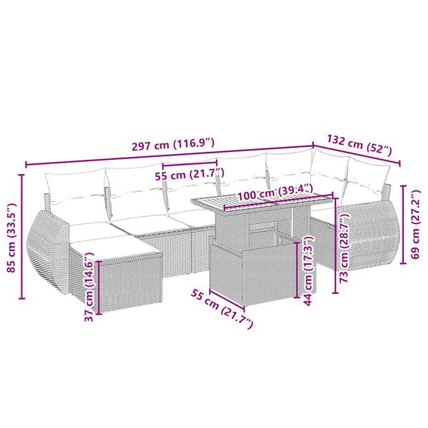 vidaXL 8 r&eacute;szes b&eacute;zs polyrattan kerti &uuml;lőgarnit&uacute;ra p&aacute;rn&aacute;val