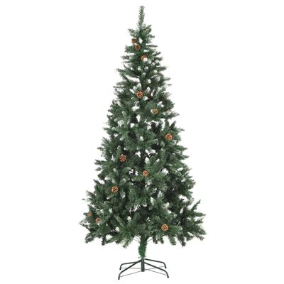 vidaXL műkarácsonyfa fenyőtobozokkal és fehér csillámmal 210 cm
