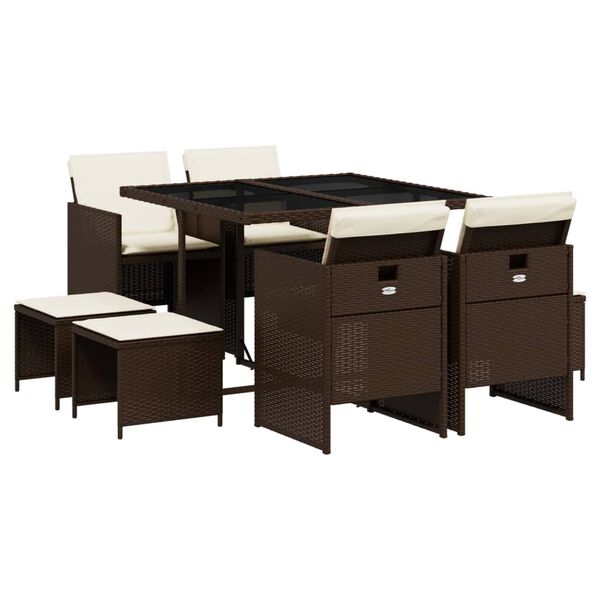 vidaXL 9 r&eacute;szes barna polyrattan kerti &eacute;tkezőgarnit&uacute;ra p&aacute;rn&aacute;kkal