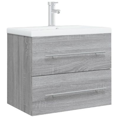 vidaXL szürke sonoma színű szerelt fa mosdószekrény beépített mosdóval