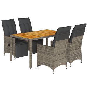 vidaXL 5 r&eacute;szes sz&uuml;rke polyrattan kerti bisztr&oacute;garnit&uacute;ra p&aacute;rn&aacute;kkal