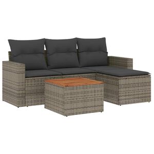 vidaXL 5 r&eacute;szes sz&uuml;rke polyrattan kerti &uuml;lőgarnit&uacute;ra p&aacute;rn&aacute;kkal