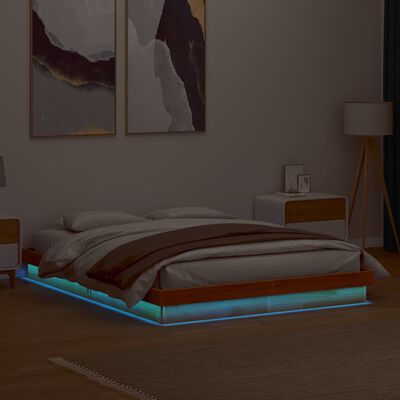 vidaXL viaszbarna tömör fenyőfa LED-es ágykeret 150 x 200 cm