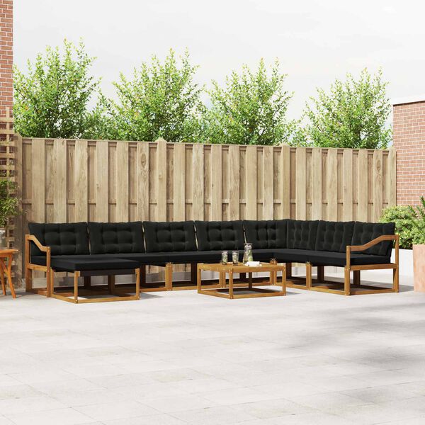 vidaXL K&uuml;lt&eacute;ri kanap&eacute; szett 9 pcs Term&eacute;szetes &eacute;s fekete T&ouml;m&ouml;r Ak&aacute;cfa