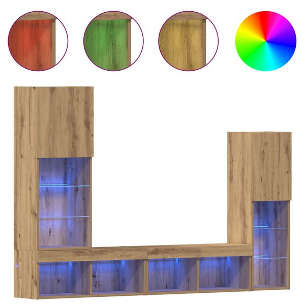 vidaXL TV szekr&eacute;ny LED -es l&aacute;mp&aacute;kkal 4 pcs k&eacute;zműves t&ouml;lgy Faanyag