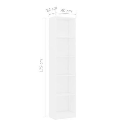 vidaXL 5-szintes fehér forgácslap könyvszekrény 40 x 24 x 175 cm