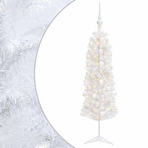 vidaXL Karcs&uacute; műkar&aacute;csonyfa g&ouml;mb&ouml;kkel 150 cm 150 LED Meleg feh&eacute;r