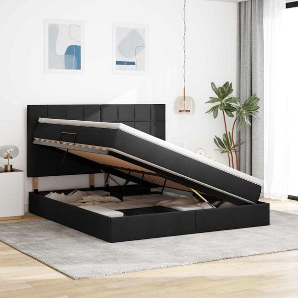 vidaXL &Aacute;gy t&aacute;rol&oacute;val &eacute;s matraccal Fekete 180 x 200 cm Poli&eacute;szter