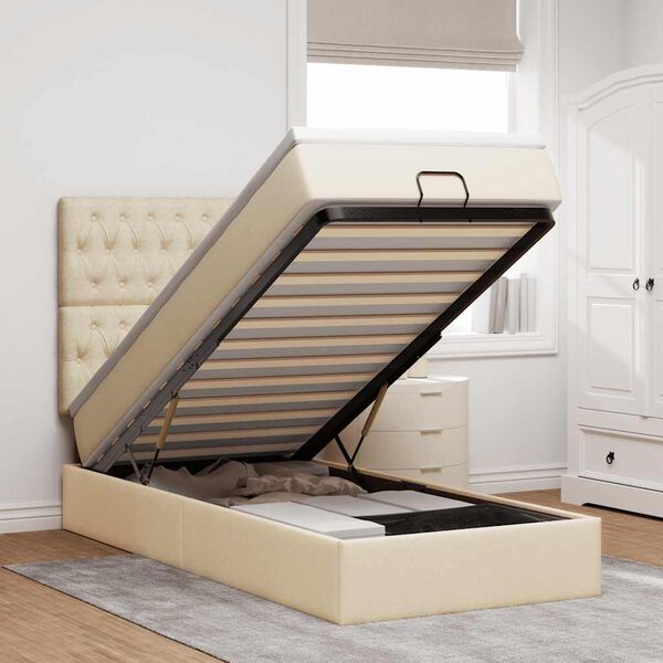 vidaXL oszm&aacute;n &aacute;gykeret matracokkal kr&eacute;m 90x190cm sz&ouml;vet