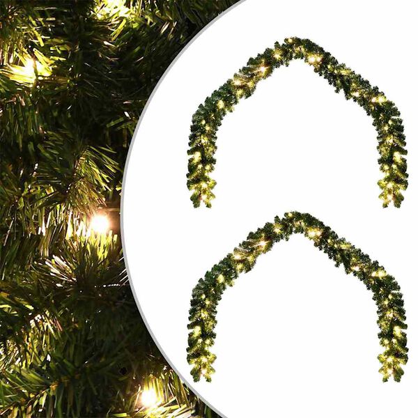 vidaXL Karácsonyi girlanda 600 LED-del 2 pcs Zöld PVC