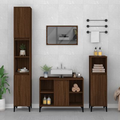 vidaXL 3 részes barna tölgy színű szerelt fa fürdőszobai bútorszett