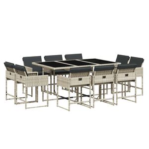 vidaXL 11 r&eacute;szes vil&aacute;gossz&uuml;rke polyrattan kerti &uuml;lőgarnit&uacute;ra p&aacute;rn&aacute;kkal