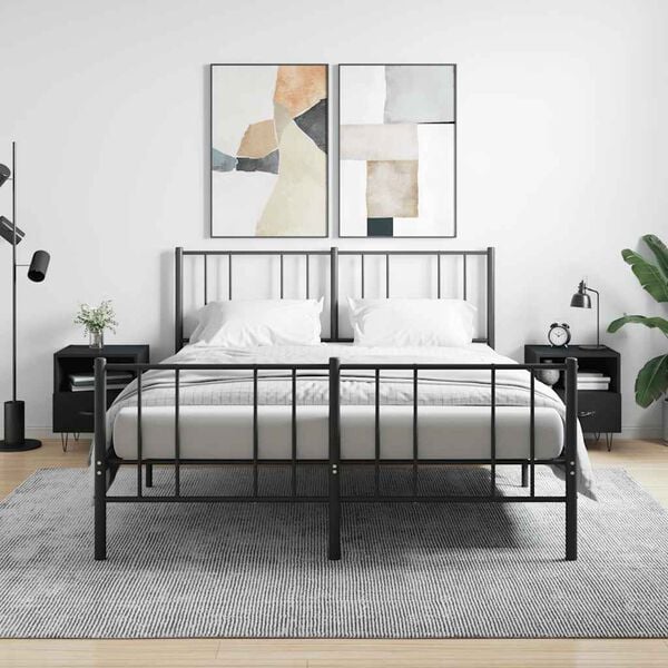 vidaXL 2 db fekete szerelt fa &eacute;s vas &eacute;jjeliszekr&eacute;ny 40 x 35 x 47,5 cm