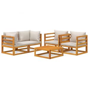 vidaXL 5 r&eacute;szes t&ouml;m&ouml;r fa kerti &uuml;lőgarnit&uacute;ra vil&aacute;gossz&uuml;rke p&aacute;rn&aacute;kkal