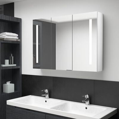 vidaXL fényes fehér fürdőszobaszekrény LED világítással 89x14x62 cm