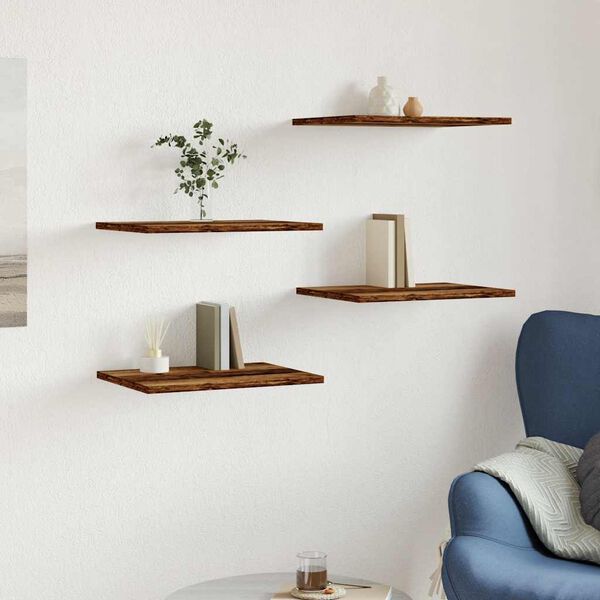 vidaXL 4 db antik fa sz&iacute;nű szerelt fa k&ouml;nyvespolc 40 x 30 x 1,5 cm