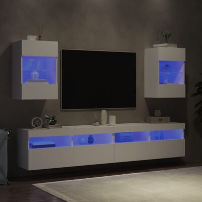 vidaXL 2 db fehér falra szerelhető TV-szekrény LED-ekkel 40x30x60,5 cm
