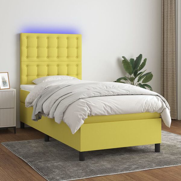 vidaXL z&ouml;ld sz&ouml;vet rug&oacute;s &eacute;s LED-es &aacute;gy matraccal 90x190 cm