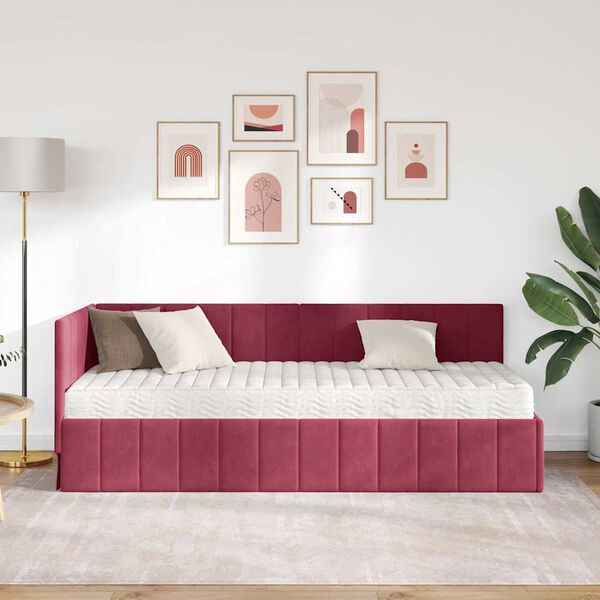 vidaXL Sarok Ágykeret Matraccal matracmal 2 pcs Zöld Bársony