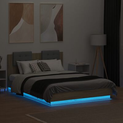 vidaXL sonoma tölgy színű ágykeret fejtámlával és LED-ekkel 120x190 cm