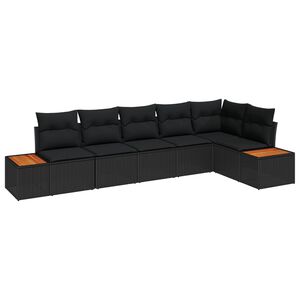 vidaXL Kerti Kanap&eacute; Szett 6 db 6-&Uuml;lőhelyek sz&aacute;ma Fekete Polyrattan