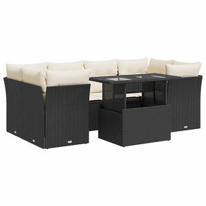 vidaXL 7 r&eacute;szes fekete polyrattan kerti &uuml;lőgarnit&uacute;ra p&aacute;rn&aacute;val