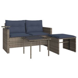 vidaXL 3 db sz&uuml;rke polyrattan kerti kanap&eacute;garnit&uacute;ra p&aacute;rn&aacute;kkal