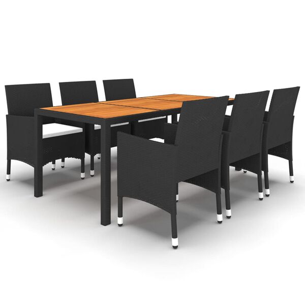 vidaXL 7 r&eacute;szes fekete polyrattan kerti &eacute;tkezőgarnit&uacute;ra