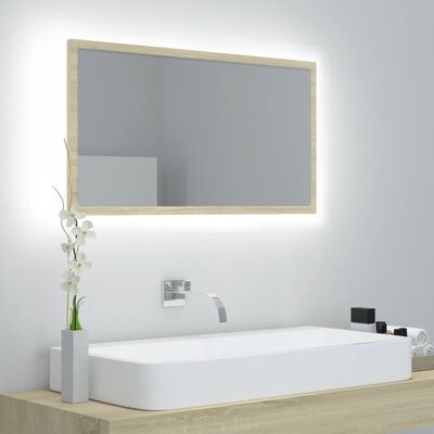vidaXL sonoma-tölgy akril LED-es fürdőszobai tükör 80x8,5x37 cm