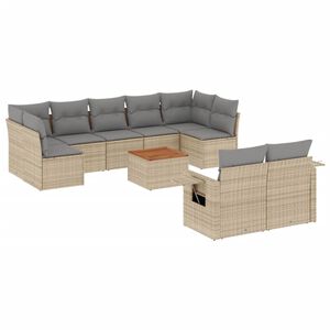 vidaXL 10 r&eacute;szes vegyes b&eacute;zs polyrattan kerti &uuml;lőgarnit&uacute;ra p&aacute;rn&aacute;kkal