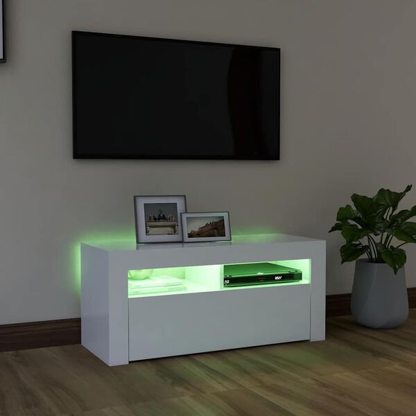 vidaXL feh&eacute;r TV-szekr&eacute;ny LED-l&aacute;mp&aacute;kkal 90 x 35 x 40 cm