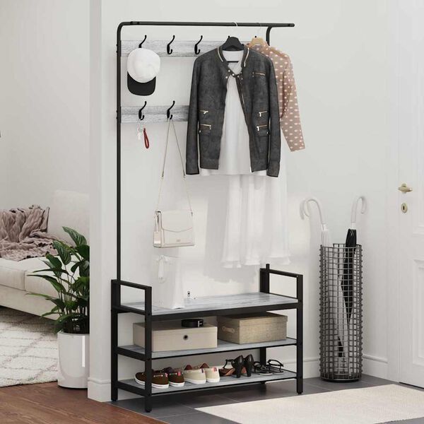 vidaXL Kab&aacute;thorog polcokkal Sz&uuml;rke Sonoma 95 x 34 x 184 cm Faanyag