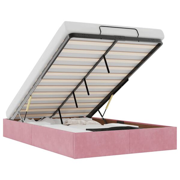 vidaXL Ottomán ágykeret matrac nélkül rózsaszín 120x200 cm bársony