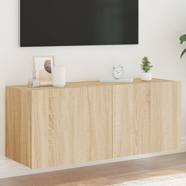 vidaXL sonoma t&ouml;lgy sz&iacute;nű fali TV-szekr&eacute;ny LED-ekkel 100 x 35 x 41 cm