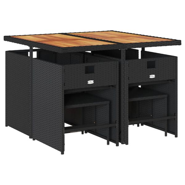 vidaXL 9 r&eacute;szes fekete polyrattan kerti &eacute;tkezőgarnit&uacute;ra p&aacute;rn&aacute;kkal