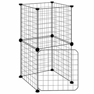 vidaXL 8 paneles fekete ac&eacute;l kis&aacute;llatketrec ajt&oacute;val 35 x 35 x 70 cm