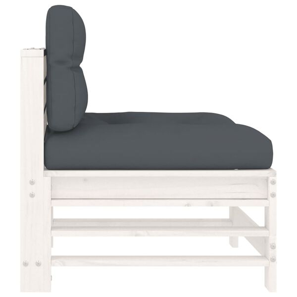 vidaXL fehér tömör fenyőfa középső kanapé párnákkal