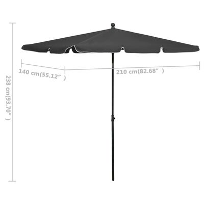 vidaXL antracitszürke napernyő rúddal 210 x 140 cm