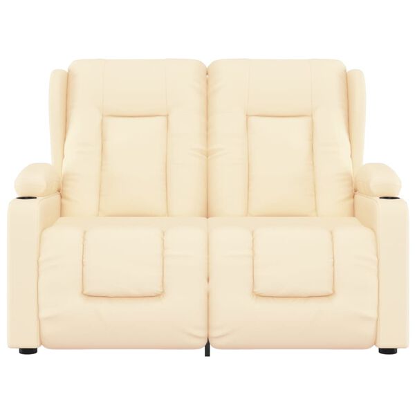 vidaXL 2 szem&eacute;lyes kr&eacute;m műbőr d&ouml;nthető massz&aacute;zsfotel poh&aacute;rtart&oacute;val