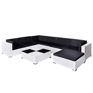 vidaXL 8-r&eacute;szes feh&eacute;r polyrattan kerti b&uacute;torszett p&aacute;rn&aacute;kkal
