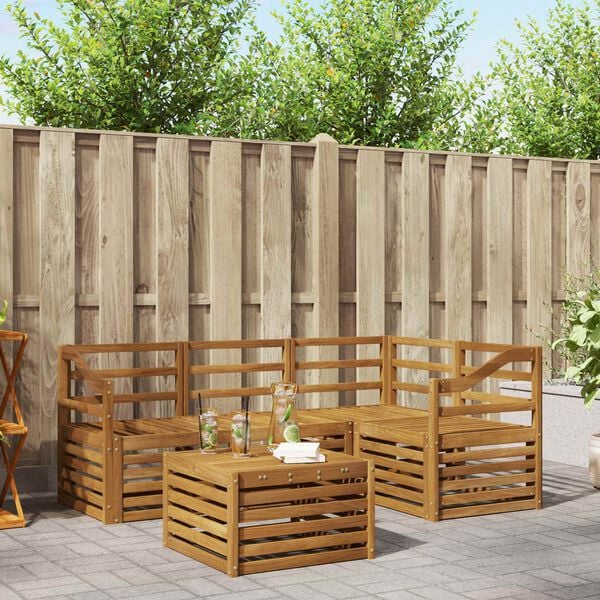 vidaXL K&uuml;lt&eacute;ri kanap&eacute; szett 5 pcs Term&eacute;szetes T&ouml;m&ouml;r Ak&aacute;cfa