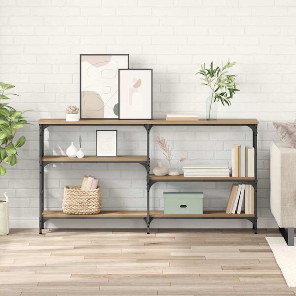 vidaXL Konzolasztal polcokkal Artisan t&ouml;lgy 150 x 29 x 76,5 cm Faanyag