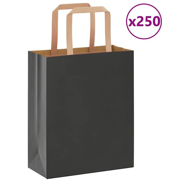 vidaXL 250 db fekete papírzacskók fogantyúkkal 18x8x22 cm