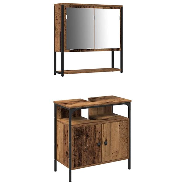 vidaXL F&uuml;rdőszoba b&uacute;tor szett polcokkal t&aacute;rol&oacute;val 2 pcs Barna Faanyag