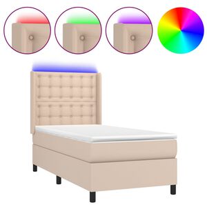 vidaXL cappuccino sz&iacute;nű műbőr rug&oacute;s &aacute;gy matraccal &eacute;s LED-del 80x200 cm