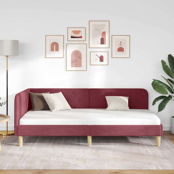 vidaXL Sarokágy keret fejtámlával Bordó 100 x 200 cm szövet