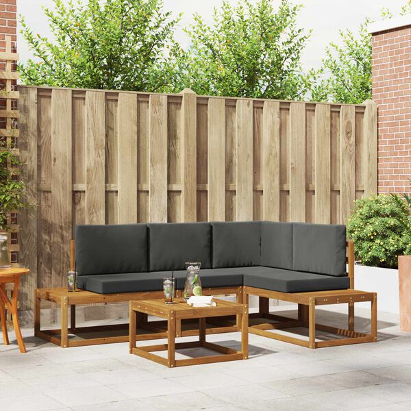 vidaXL K&uuml;lt&eacute;ri kanap&eacute; szett p&aacute;rn&aacute;val 5 Darab Term&eacute;szetes &eacute;s antracit