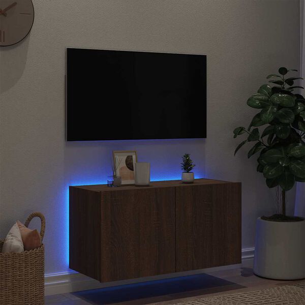 vidaXL barna tölgyszínű fali TV-szekrény LED-del 80x35x41 cm